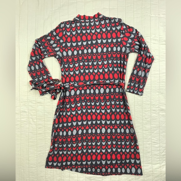 Boden Red Navy Long Sleeve Wrap Dress Size 14R - Picture 8 of 11